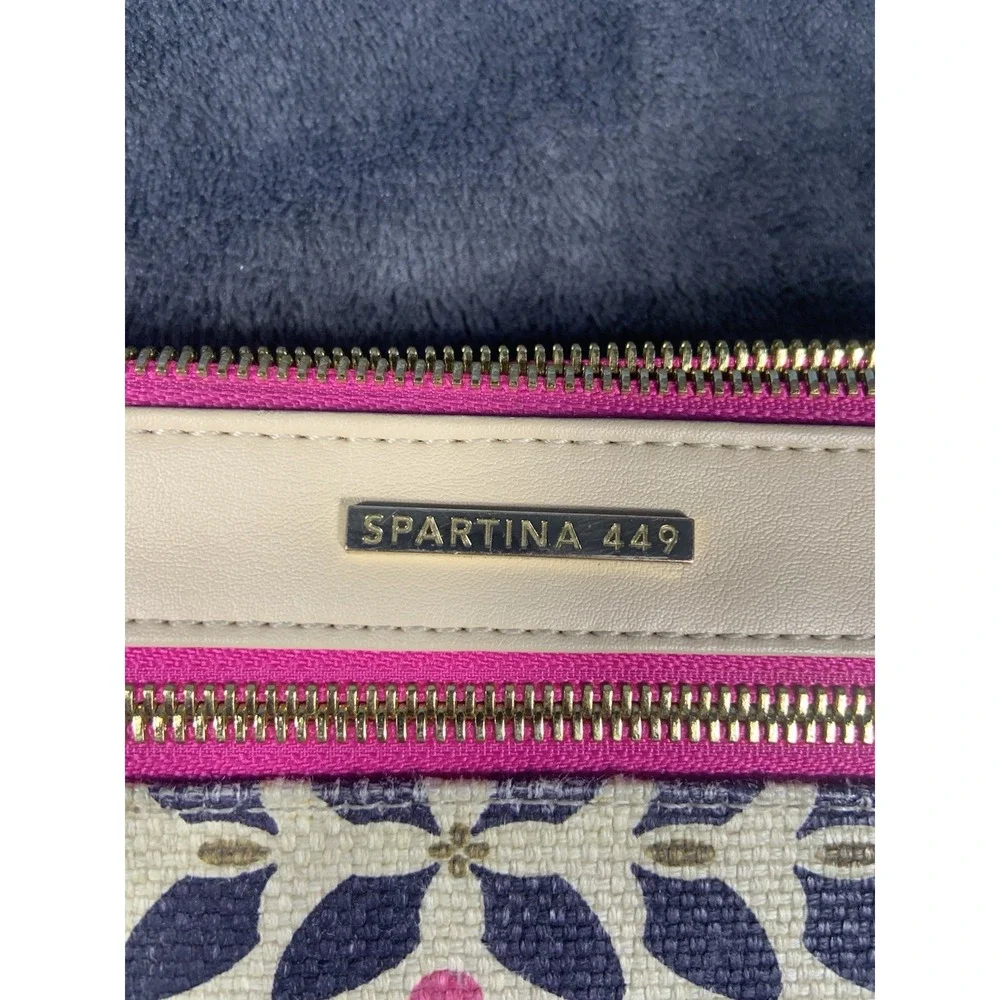 Spartina 449 Snap Wallet Genuine Leather Wristlet Pink Accents Geometric Design